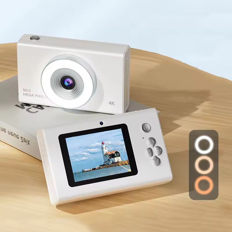 4K CCD Digital Camera With Fill Light 50 Million Pixels Autofocus Retro Cam For Students Travel 2.4 Inches Screen Type-C